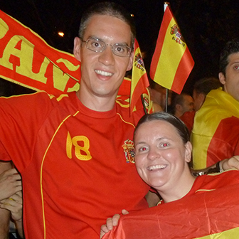 Celebrating Spain's victory in Madrid
